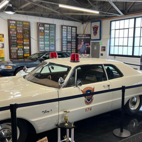 Colorado State Patrol vehicle on display in museum.