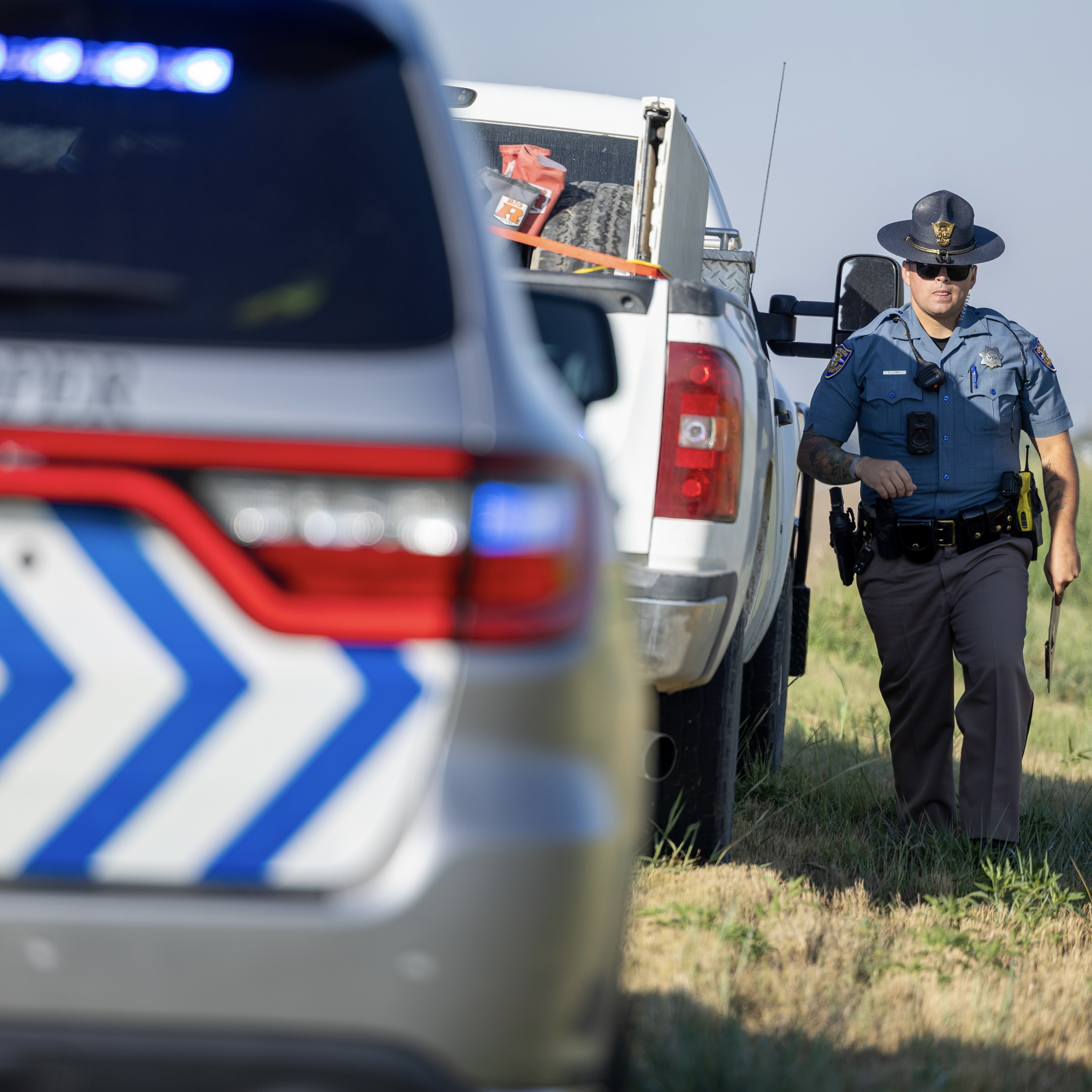 Trooper walking back to vehicle