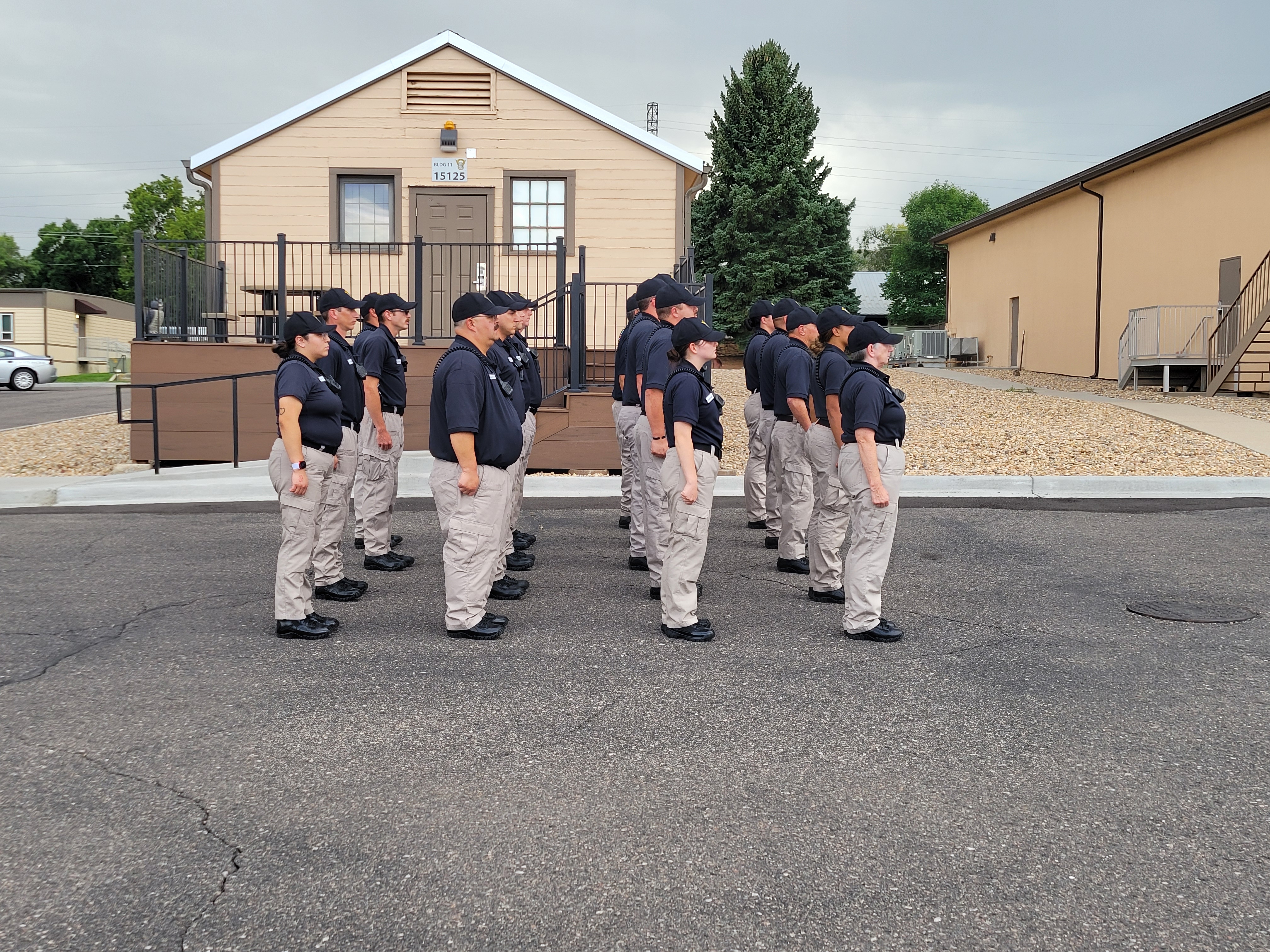 Port of entry cadets standing at attention outside the CSP academy