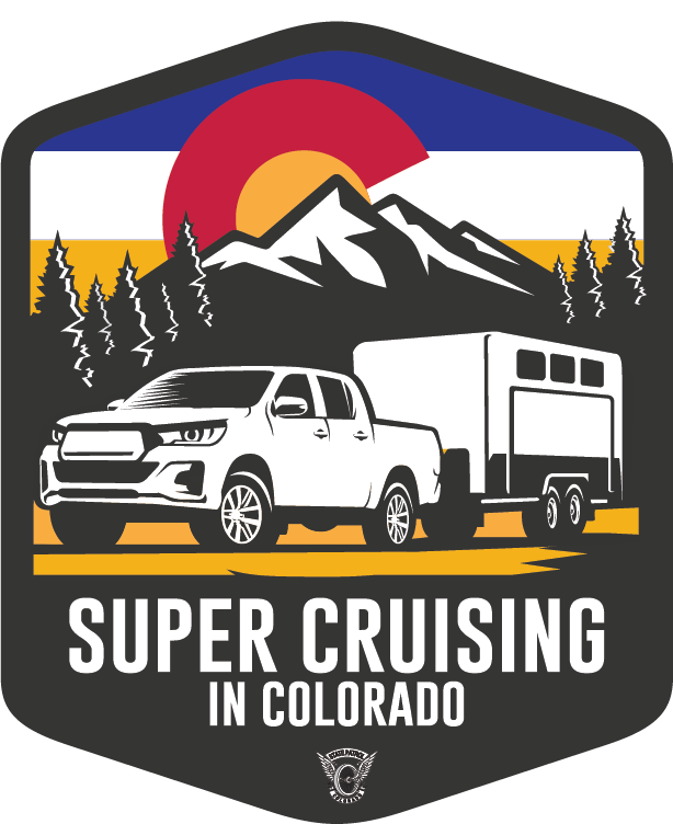 Super Cruising Logo with pick up pulling trailer.