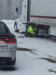 Putting chains on a truck